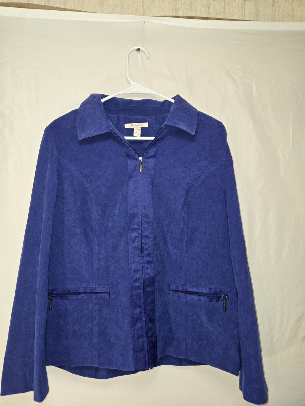 JM Collection Bright Blue Velour Faux Suede Zip Up Jacket US Womens Size 12
